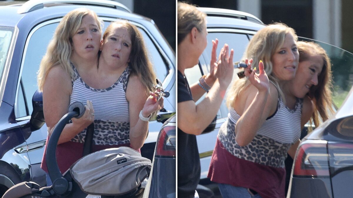 Gêmeos conjuntos Abby e Brittany Hensel Stop for McDonald's com recém -nascido