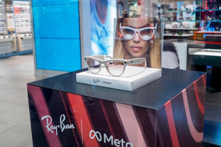 A sleek display showcases the latest smart glasses at an optical shop on July 29, 2024, in Cremona, Italy.
