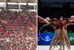 Conjunto do Brasil ao som de Evidências no Mundial de Ginástica Rítmica, Rio de Janeiro (Foto: Ivan Carvalho)