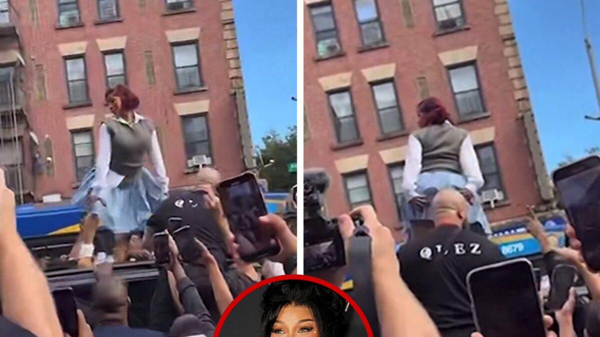 Cardi B twerks em cima do carro enquanto os fãs enxameiam o evento pop-up