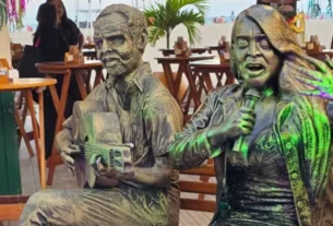 Estátua de preta gil é inaugurada em copacabana ao lado da de gilberto gil