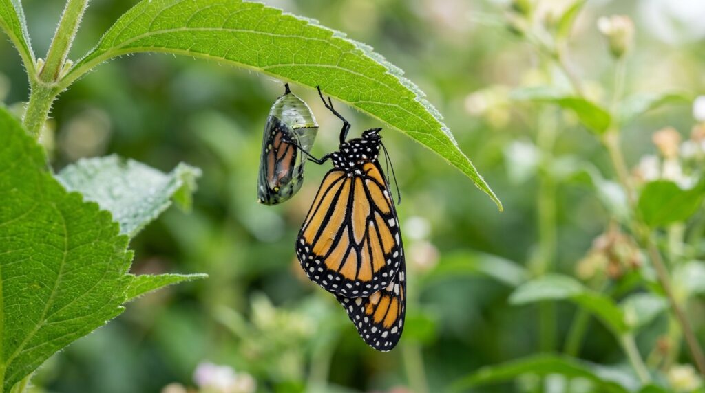 Borboleta saindo do casulo representando transformação de identidade e renascimento emocional