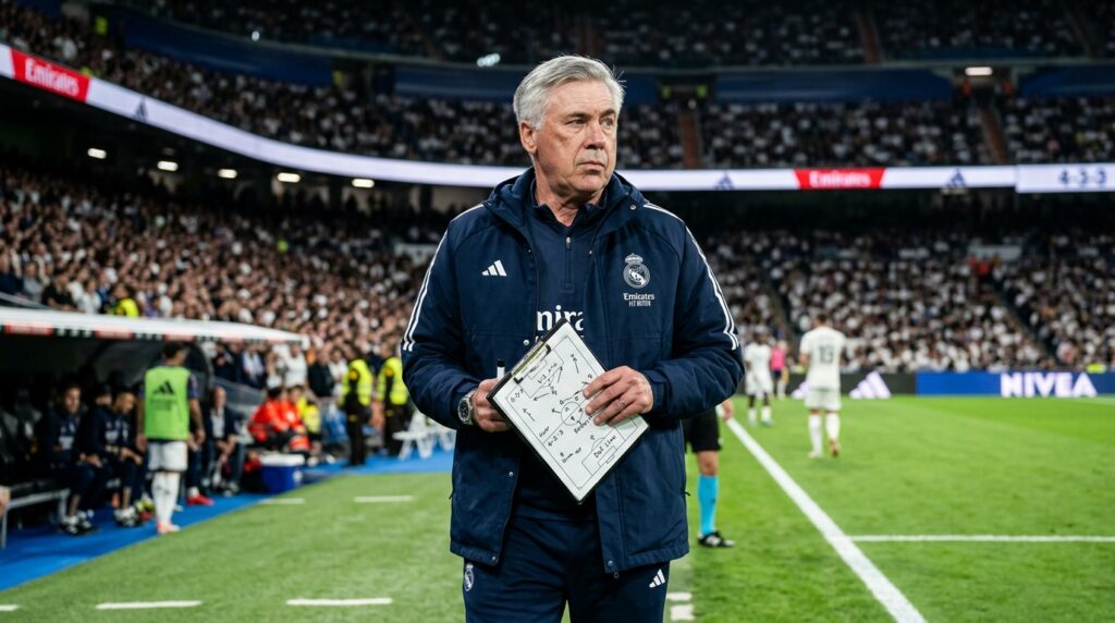 O técnico Carlo Ancelotti observando o treinamento da Seleção Brasileira na Austrália