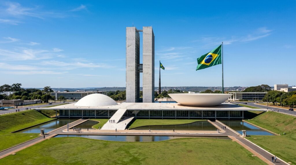 Prédio do Congresso Nacional em Brasília representando as instituições da República do Brasil.