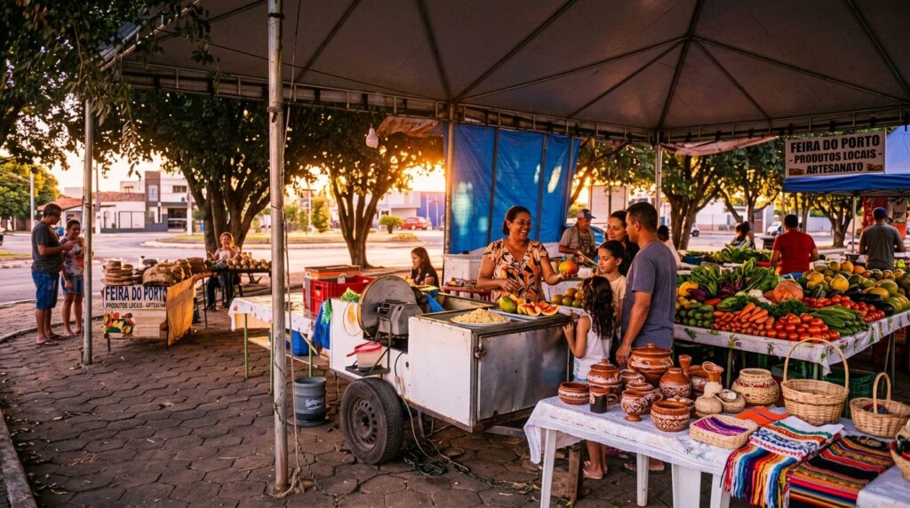 Feira do Produtor em Porangatu no espaço do Rodo Shopping reunindo feirantes e moradores locais.