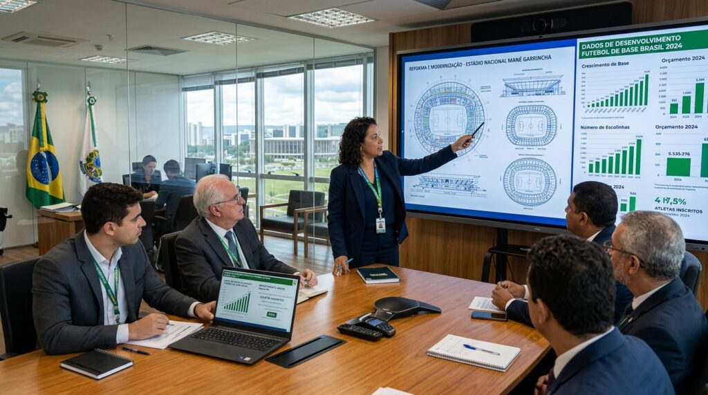 Reunião de planejamento estratégico sobre o desenvolvimento do futebol feminino e legado da Copa 2027