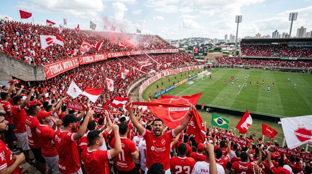 Torcida do Vila Nova lotando o Estádio Onésio Brasileiro Alvarenga em Goiânia na Série B.