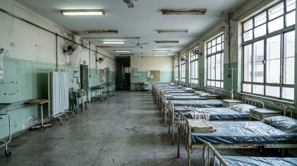 Enfermaria vazia com leitos desocupados em hospital público, ilustrando a discussão sobre leitos fechados nos hospitais federais do Rio durante a pandemia