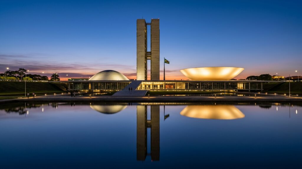 Vista arquitetônica do Congresso Nacional representando o Poder Legislativo brasileiro 