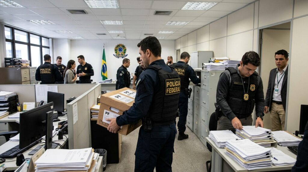 Agentes da Polícia Federal executando mandados de busca durante a Operação Indefeso no Maranhão