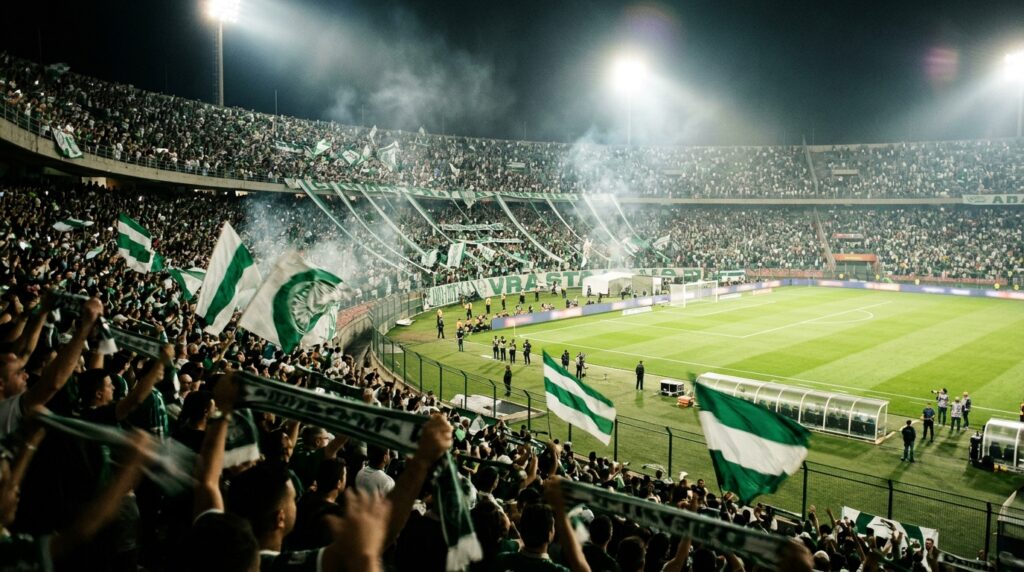 Torcida do Palmeiras em estádio lotado antes da semifinal da Libertadores contra o Fluminense